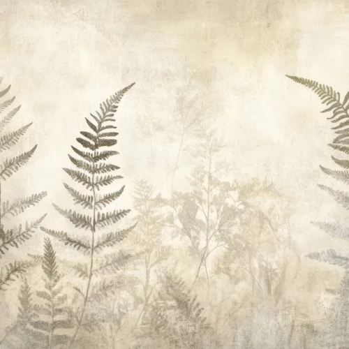 WANDKULT &bdquo;Farnschleier&ldquo; &ndash; botanisches Wandmotiv mit filigranen Farnbl&auml;ttern in warmen Creme-, Beige- und Greiget&ouml;nen auf fein strukturierter Fl&auml;che.